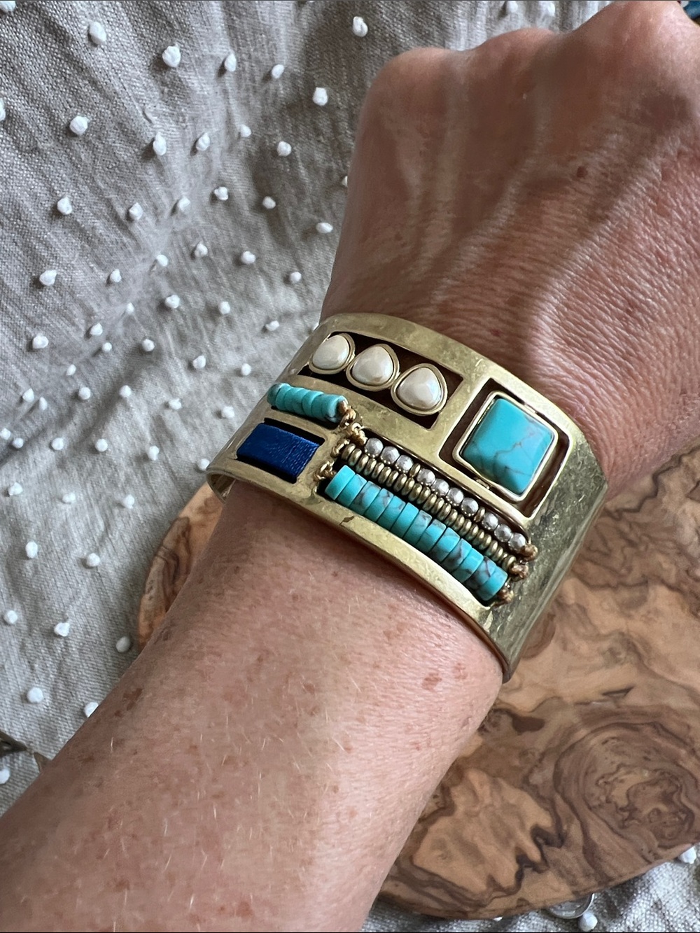 Lucky Brand Gold-Tone Cuff with Turquoise, Teal and Navy Accents: Small